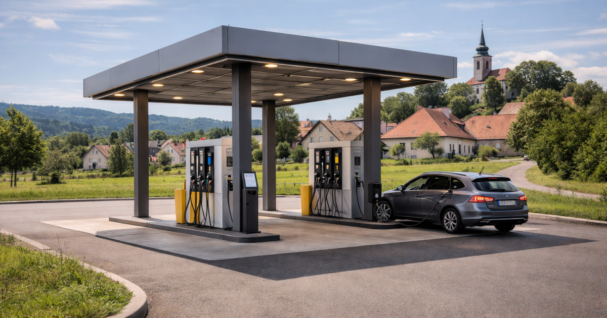 Hotová firemní čerpací stanice s výdejním stojanem a zásobní nádrží — FuelingBest