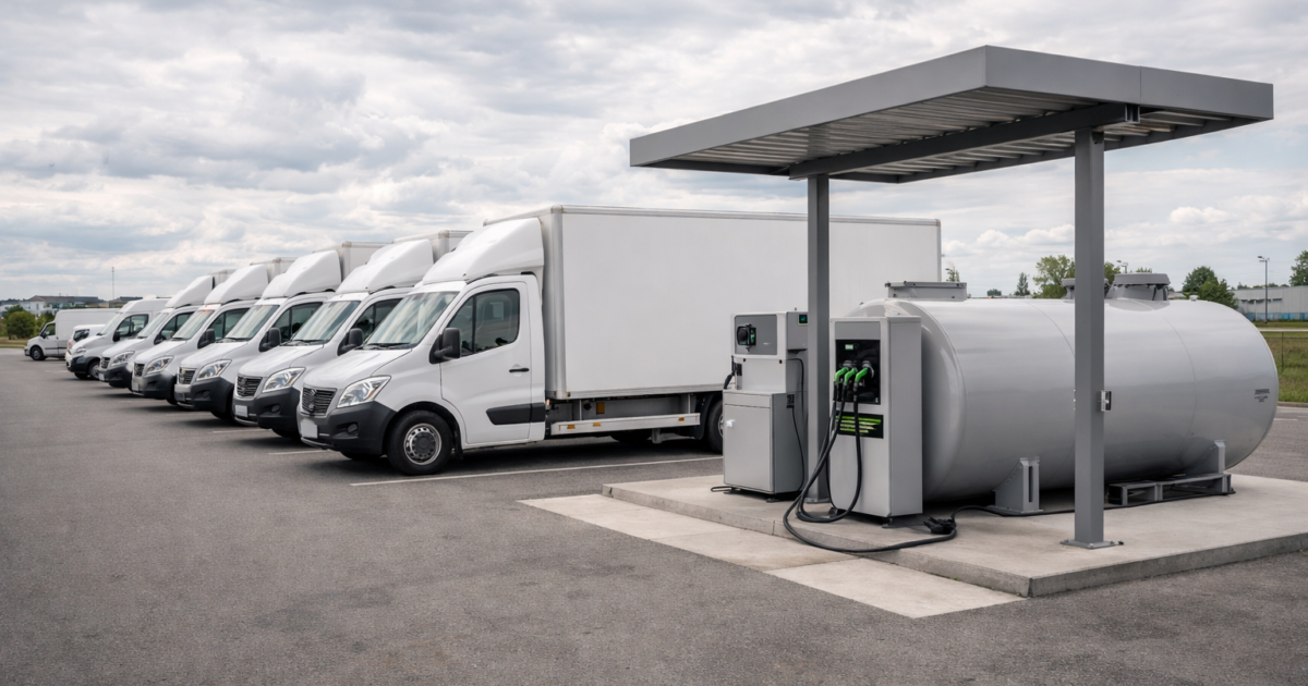 Zásobní nádrž čerpací stanice a flotila — závoz HVO100 obnovitelné nafty pro firemní logistiku